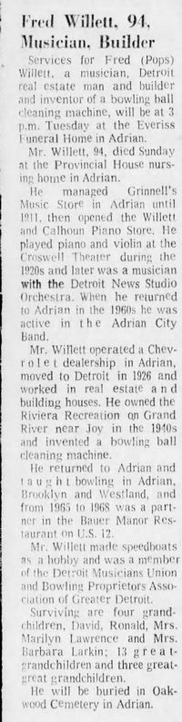 Riviera Recreation - Apr 19 1977 Fred Willett Passes Away (newer photo)